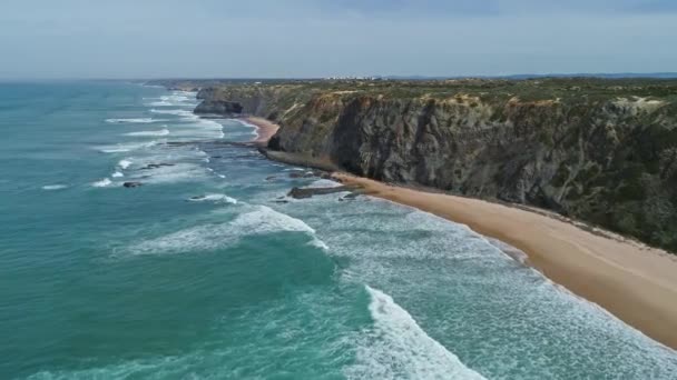 Flying Beautiful Sandy Beach Atlantic Coast Portugal Europe — Stock Video