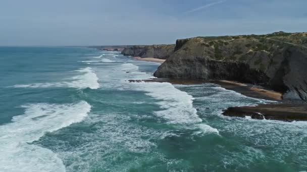 Volare Una Bellissima Spiaggia Sabbia Sulla Costa Atlantica Portogallo Europa — Video Stock