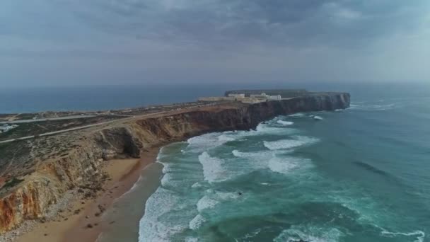 Portekiz Algarve Deki Sagres Kalesi Nin Havadan Görüntüsü — Stok video