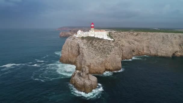 Εναέρια Θέα Του Φάρο Του Cabo Sao Vicente Sagres Πορτογαλία — Αρχείο Βίντεο