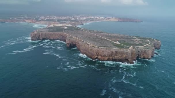 Luftaufnahme Der Sagres Festung Kap Der Algarve Portugal — Stockvideo