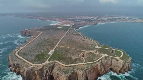 Luftaufnahme Der Festung Sagres Kap Der Algarve Portugal — Stockvideo