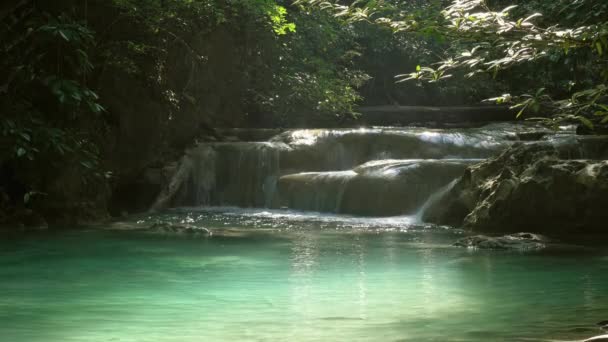 One Waterfalls Erawan Cascade Kanchanaburi Province Thailand — Stock Video