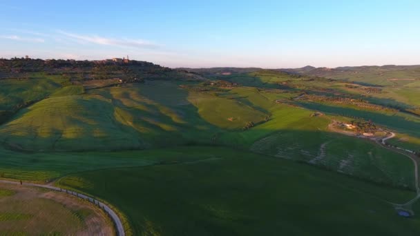 Toscana Flygbilder Landskap Jordbrukslandskapet Kvällen Italien Europa — Stockvideo