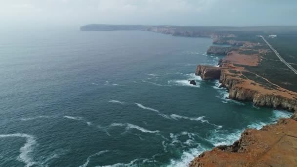 Aerial View Atlantic Coast Rock Cliffs Waves Portugal — Stock Video