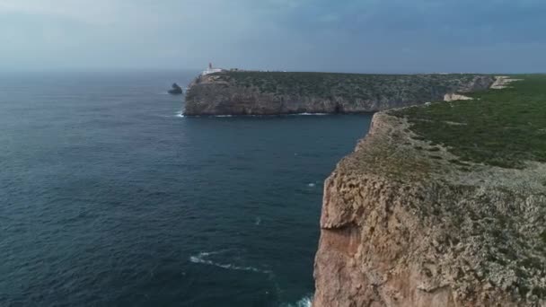 Cabo Sao Vicente Deniz Feneri Havadan Görünümü Sagres Portekiz — Stok video