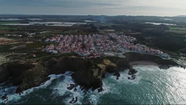 Vzduch Kolem Pohledu Město Zambujeira Mar Pláž Alentejo Portugalsko — Stock video