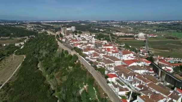 Aerial Körül Kilátás Középkori Város Obidos Fallal Erődítménnyel Portugália — Stock videók
