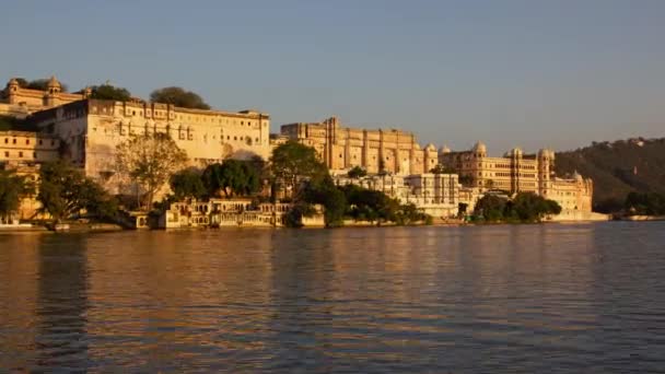 Palácio Lago Udaipur Índia Dia Noite Zoom Timelapse — Vídeo de Stock