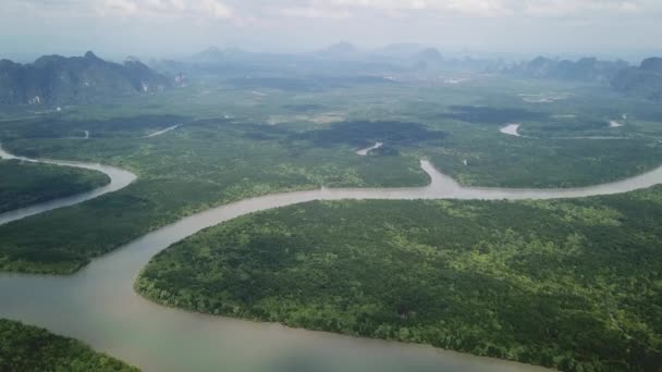 Повітряний Вид Затоки Фанг Нга Мангровими Лісами Пагорбами Андаманському Морі — стокове відео