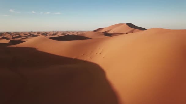 Sahra Çölü Ndeki Kum Tepelerinin Hava Görüntüsü Gündoğumunda Afrika — Stok video