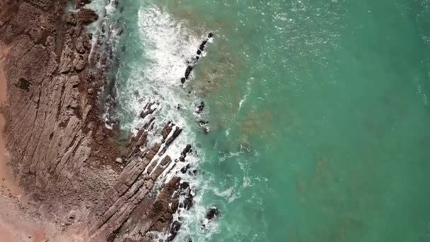 Aerial Tilt View Ocean Waves Rocks Atlantic Coast Morocco — Stock Video