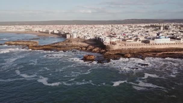 Vista Aérea Antigua Ciudad Medieval Essaouira Costa Atlántica Marruecos — Vídeo de stock