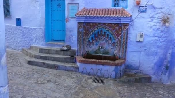 Panorama Della Tradizionale Vecchia Strada Blu All Interno Medina Chefchaouen — Video Stock