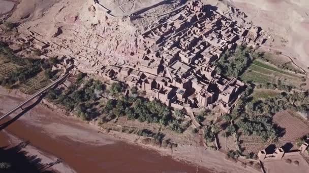 Aerial Top View Kasbah Ait Ben Haddou Atlas Mountains Morocco — Stock Video