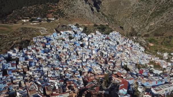 Flygfoto Över Berömda Medina Blå Gamla Staden Chefchaouen Marocko — Stockvideo
