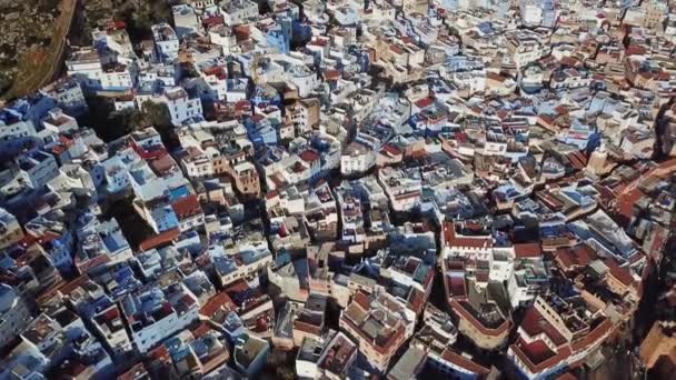 Luftaufnahme Der Berühmten Medina Blauen Altstadt Chefchaouen Marokko — Stockvideo