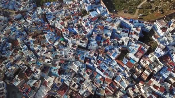 Letecký Pohled Slavné Medina Modré Staré Město Chefchaouen Maroko — Stock video