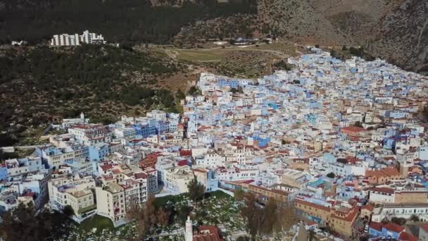 Vue Aérienne Célèbre Vieille Ville Bleue Médine Chefchaouen Maroc — Video