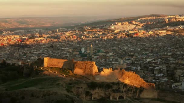 Aerial View Old Medina Fes Sunset Morocco Fes Bali Medina — Stock Video