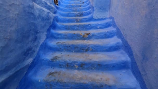 Modré Schody Starém Městě Medina Chefchaouenu Maroko — Stock video