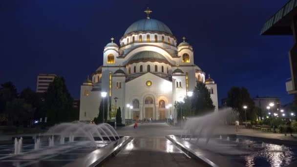 Katedralen Saint Sava Natten Belgrad Serbien — Stockvideo