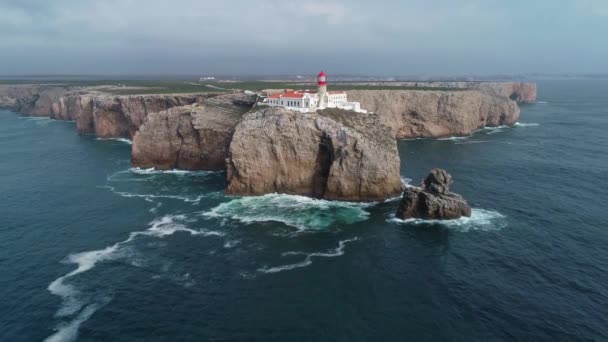 Luftaufnahme Des Leuchtturms Von Cabo Sao Vicente Sagres Portugal — Stockvideo