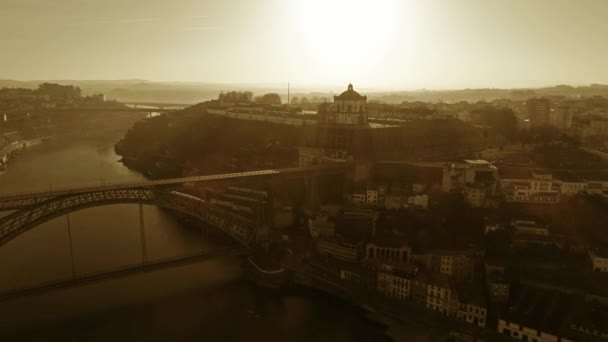 Vue Aérienne Monastère Serra Pilar Pont Dom Luis Porto Matin — Video