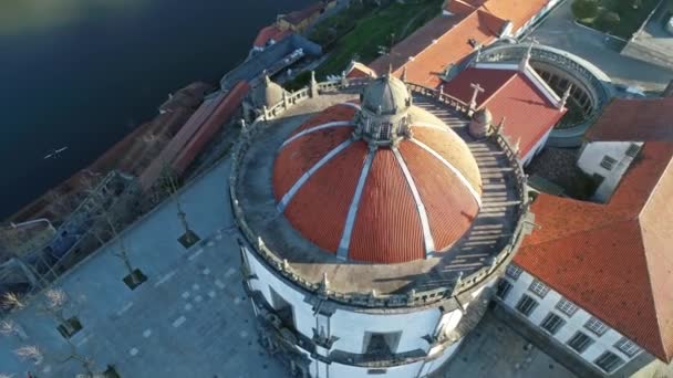 Flyg Runt Utsikt Över Serra Pilar Kloster Porto Morgonen Portugal — Stockvideo