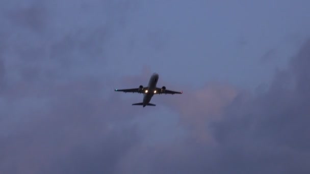 Passagiersvliegtuig Klimt Het Opstijgen Bij Zonsondergang — Stockvideo