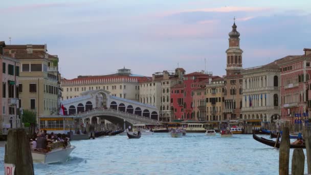 Vue Grand Canal Pont Rialto Venise Coucher Soleil — Video