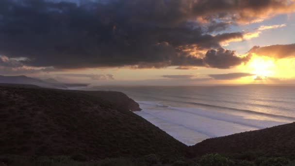 Beau Paysage Avec Coucher Soleil Dans Océan Atlantique Côte Marocaine — Video