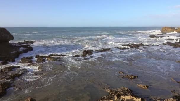 来自大西洋海浪在悬崖和海鸥上飞溅的水花 — 图库视频影像
