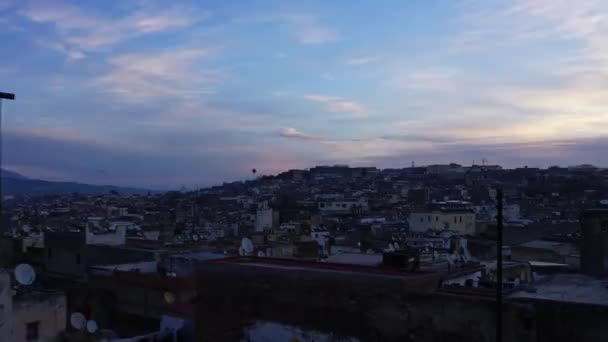 古いメディナIn Fes Sunrise Morocco Fes Bali Medina Zoom Out Timepasse — ストック動画