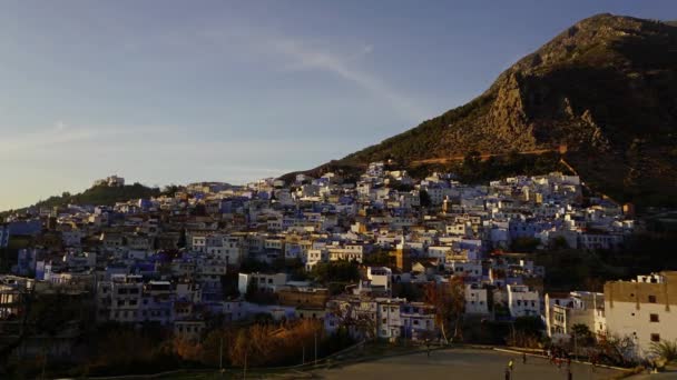 Słynne Miasto Medina Blue Chefchaouen Zachodzie Słońca Maroko Timelapse — Wideo stockowe