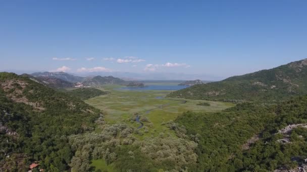 Vista Aérea Del Lago Skadar Montenegro Verano — Vídeos de Stock