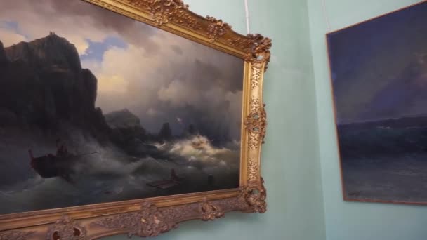 Feodosia Krym Circa Aug 2019 Interiér Galerie Pojmenované Aivazovském Muzeum — Stock video