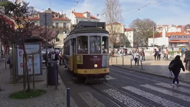 Lisbon Portugal Circa Feb 2019 Vintage Tram Old City Center — Stock Video