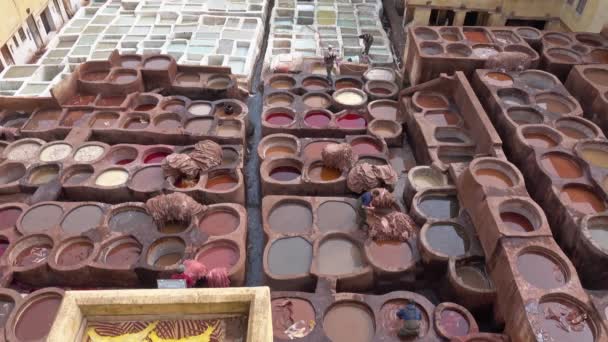 Tanneries Fès Maroc Afrique Vieux Réservoirs Avec Peinture Couleur Pour — Video