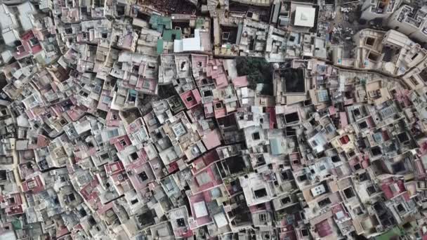 Aerial View Tannery Leather Manufacturing Old Medina Fes Morocco Fes — 图库视频影像
