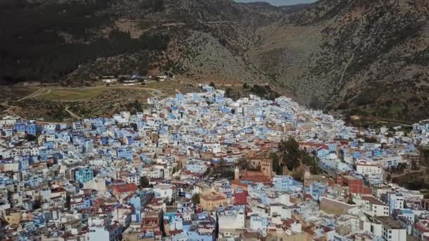 Αεροφωτογραφία Του Διάσημου Medina Μπλε Παλιά Πόλη Chefchaouen Μαρόκο — Αρχείο Βίντεο