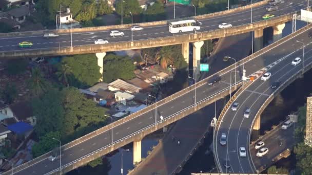 Aerial View Traffic Junction Cross Road Car Transport Bangkok — Stock Video