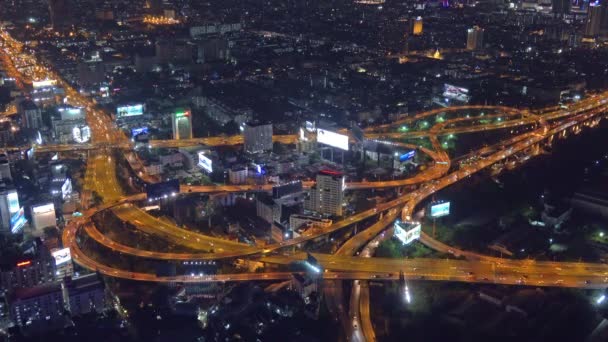 Aydınlatılmış Bangkok Şehrinin Gece Hava Manzarası Tayland — Stok video