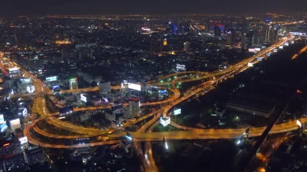 Вид Воздуха Освещенный Город Бангкок Ночью Таиланд Timelapse — стоковое видео