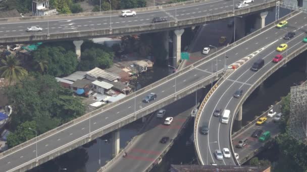 Aerial View Traffic Junction Cross Road Car Transport Bangkok — Stock Video