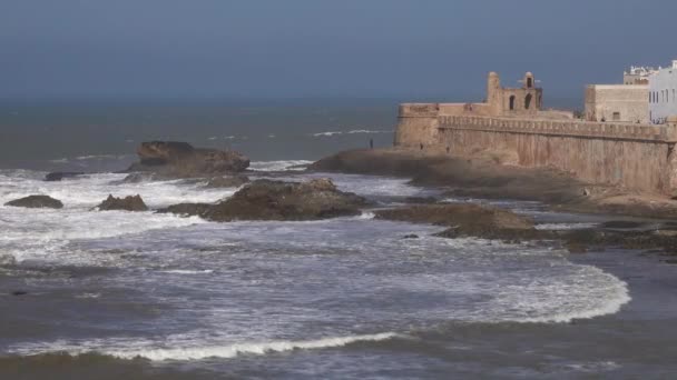 Widok Lotu Ptaka Stare Miasto Essaouira Wybrzeżu Atlantyku Maroko — Wideo stockowe