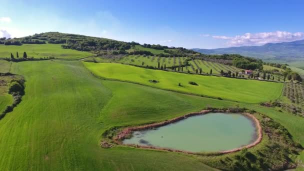 Воздушный Ландшафт Тосканы Горная Фермерская Страна Италия Европа — стоковое видео