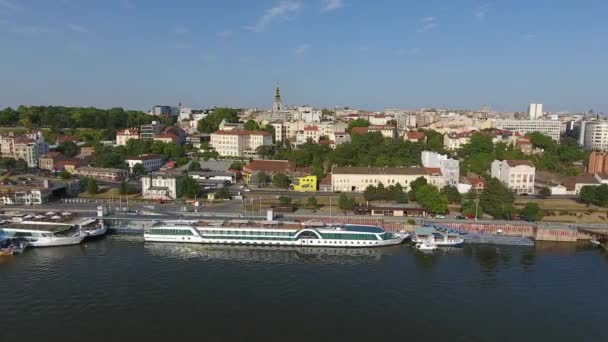 Vista Aérea Del Paisaje Urbano Belgrado Desde Río Sava Serbia — Vídeos de Stock