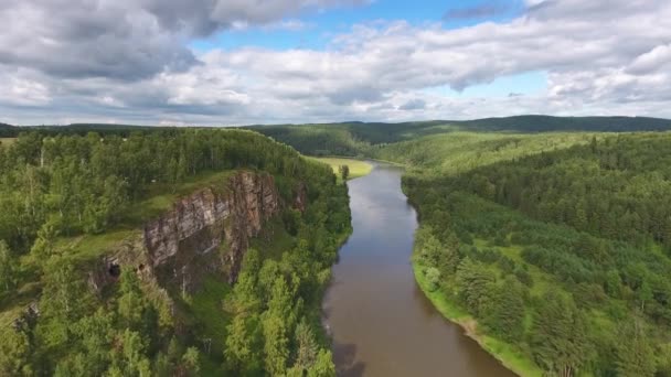 Aerial Landscape Cave Rock Yuryuzan River Ural Mountains Russia — Stock Video