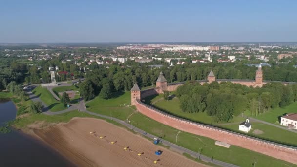 Aerial Panorama View Saint Sophia Cathedral Novgorod Kremlin Veliky Novgorod — Stock Video